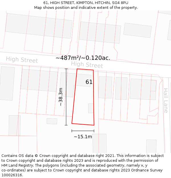 61, HIGH STREET, KIMPTON, HITCHIN, SG4 8PU: Plot and title map