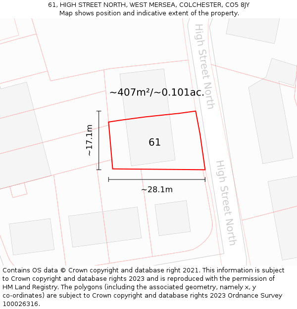 61, HIGH STREET NORTH, WEST MERSEA, COLCHESTER, CO5 8JY: Plot and title map