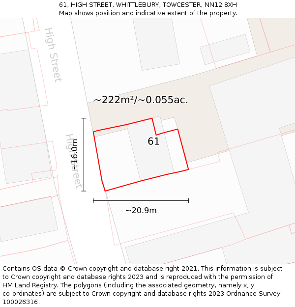 61, HIGH STREET, WHITTLEBURY, TOWCESTER, NN12 8XH: Plot and title map