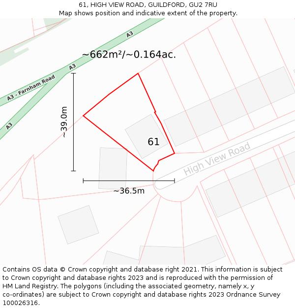 61, HIGH VIEW ROAD, GUILDFORD, GU2 7RU: Plot and title map