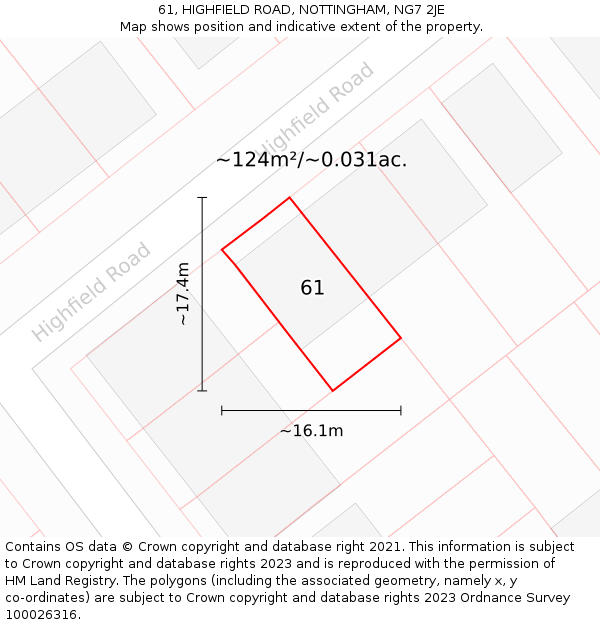 61, HIGHFIELD ROAD, NOTTINGHAM, NG7 2JE: Plot and title map