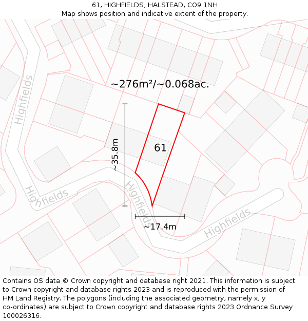 61, HIGHFIELDS, HALSTEAD, CO9 1NH: Plot and title map