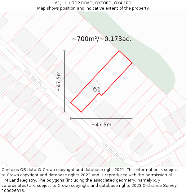 61, HILL TOP ROAD, OXFORD, OX4 1PD: Plot and title map