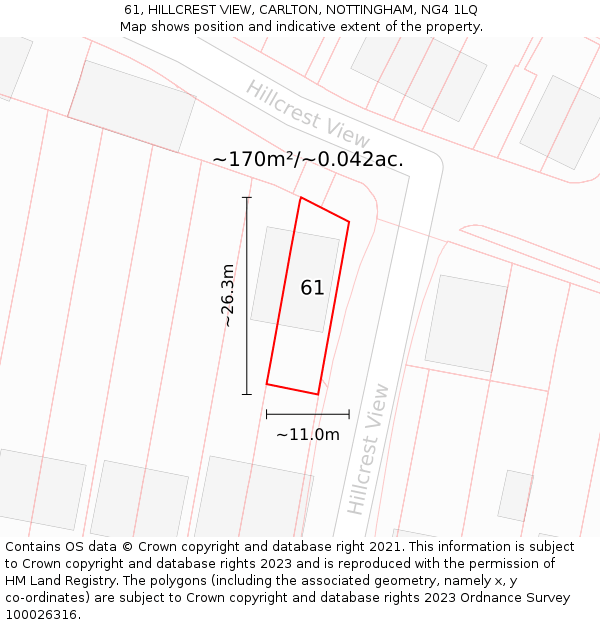 61, HILLCREST VIEW, CARLTON, NOTTINGHAM, NG4 1LQ: Plot and title map