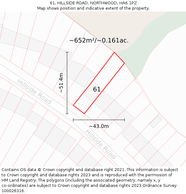 61, HILLSIDE ROAD, NORTHWOOD, HA6 1PZ: Plot and title map