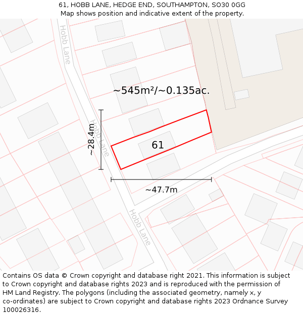 61, HOBB LANE, HEDGE END, SOUTHAMPTON, SO30 0GG: Plot and title map