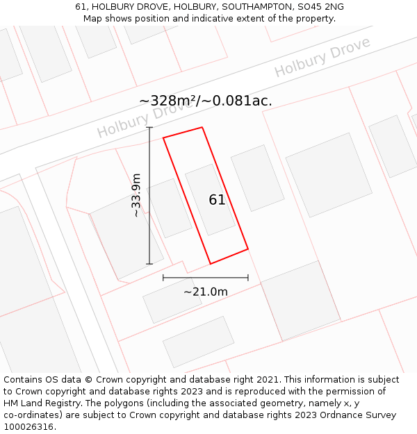 61, HOLBURY DROVE, HOLBURY, SOUTHAMPTON, SO45 2NG: Plot and title map