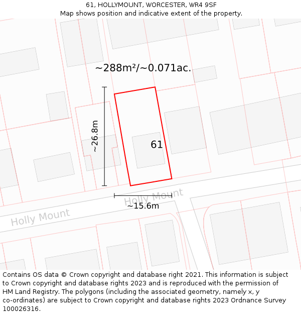 61, HOLLYMOUNT, WORCESTER, WR4 9SF: Plot and title map