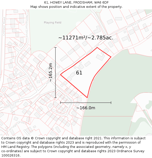 61, HOWEY LANE, FRODSHAM, WA6 6DF: Plot and title map