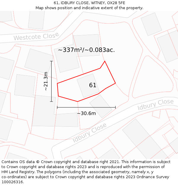 61, IDBURY CLOSE, WITNEY, OX28 5FE: Plot and title map