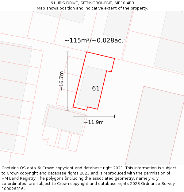 61, IRIS DRIVE, SITTINGBOURNE, ME10 4RR: Plot and title map