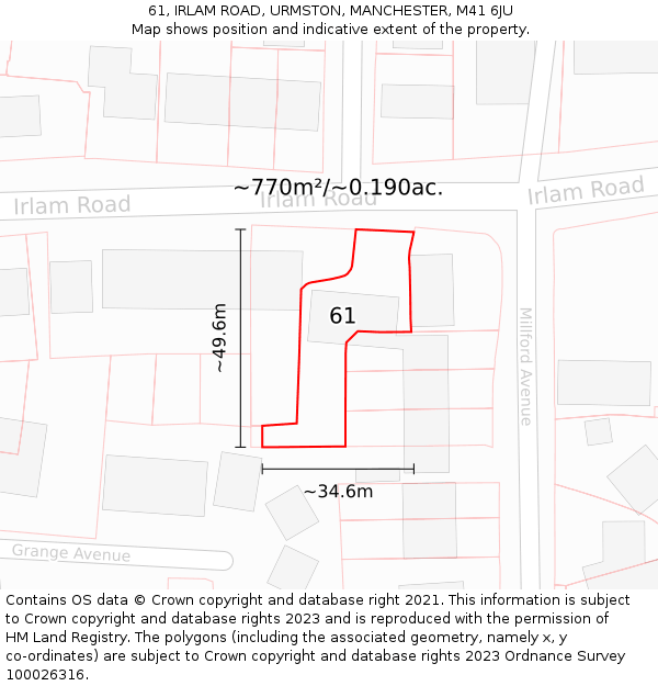 61, IRLAM ROAD, URMSTON, MANCHESTER, M41 6JU: Plot and title map