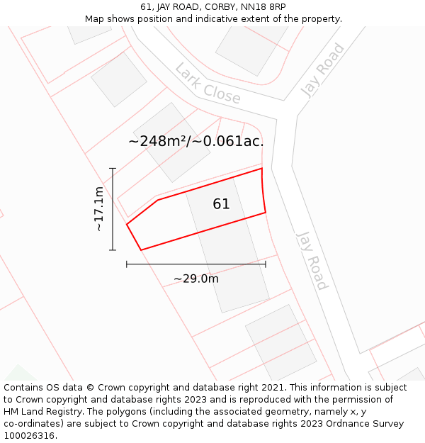 61, JAY ROAD, CORBY, NN18 8RP: Plot and title map