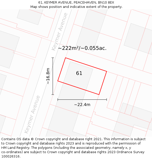 61, KEYMER AVENUE, PEACEHAVEN, BN10 8EX: Plot and title map