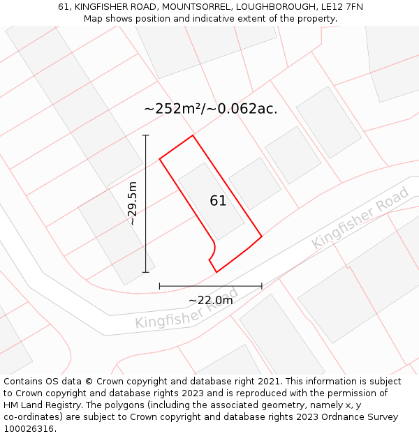 61, KINGFISHER ROAD, MOUNTSORREL, LOUGHBOROUGH, LE12 7FN: Plot and title map