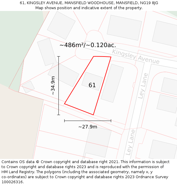 61, KINGSLEY AVENUE, MANSFIELD WOODHOUSE, MANSFIELD, NG19 8JG: Plot and title map