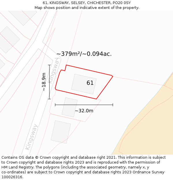 61, KINGSWAY, SELSEY, CHICHESTER, PO20 0SY: Plot and title map