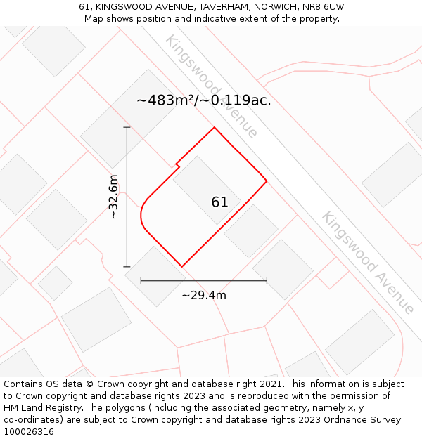 61, KINGSWOOD AVENUE, TAVERHAM, NORWICH, NR8 6UW: Plot and title map