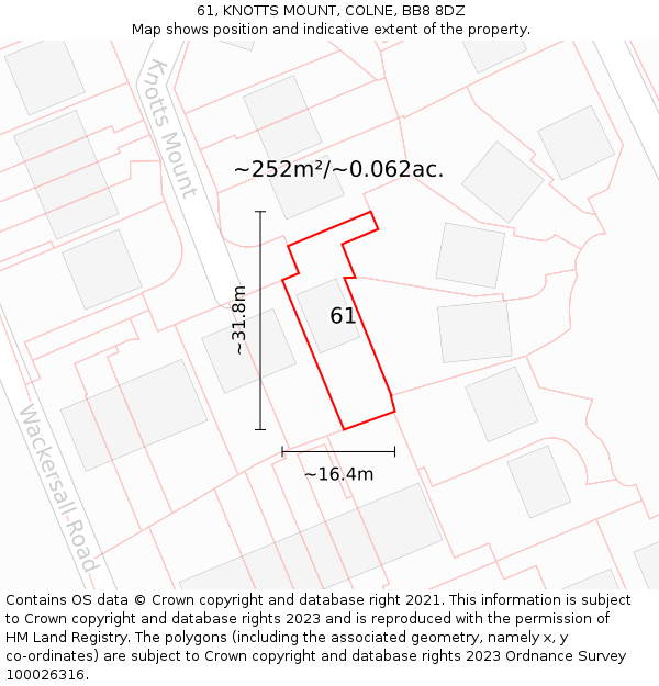 61, KNOTTS MOUNT, COLNE, BB8 8DZ: Plot and title map