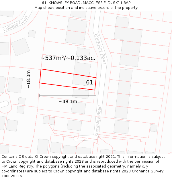 61, KNOWSLEY ROAD, MACCLESFIELD, SK11 8AP: Plot and title map