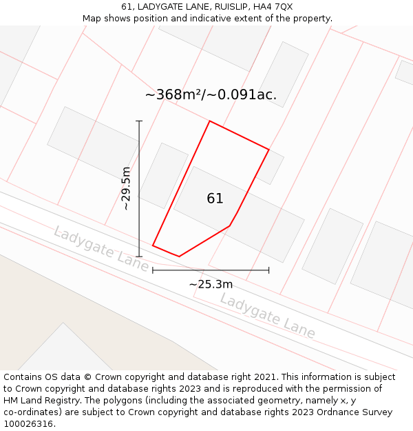 61, LADYGATE LANE, RUISLIP, HA4 7QX: Plot and title map