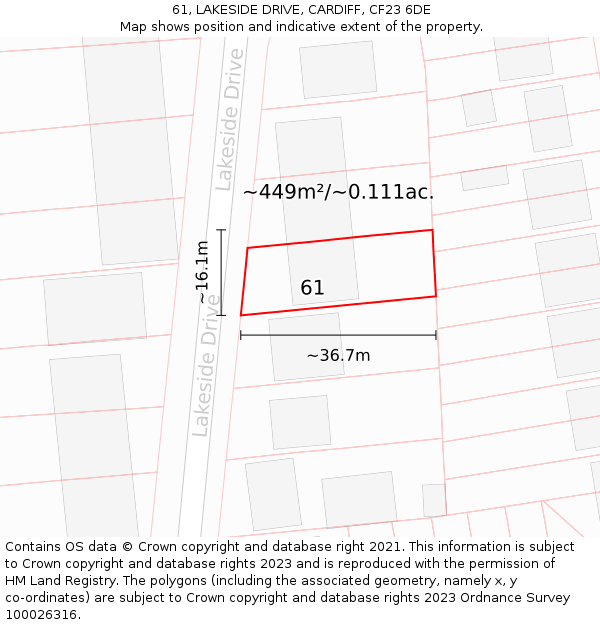 61, LAKESIDE DRIVE, CARDIFF, CF23 6DE: Plot and title map