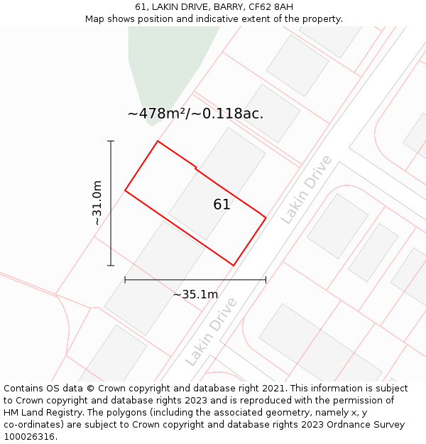 61, LAKIN DRIVE, BARRY, CF62 8AH: Plot and title map