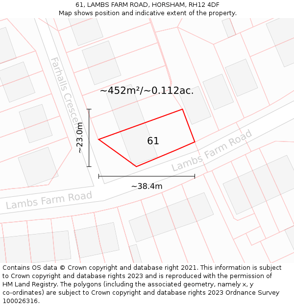 61, LAMBS FARM ROAD, HORSHAM, RH12 4DF: Plot and title map