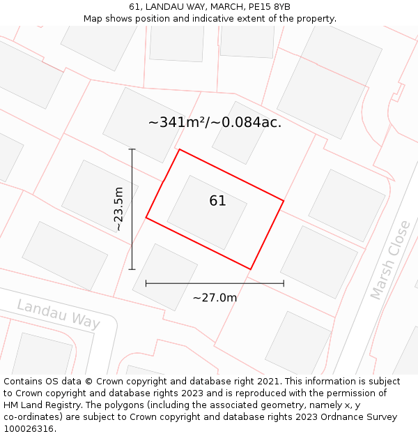 61, LANDAU WAY, MARCH, PE15 8YB: Plot and title map