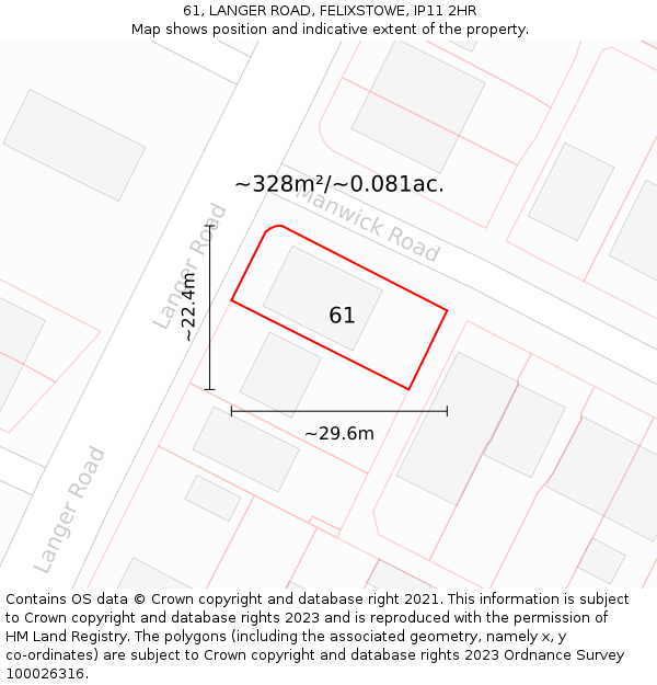 61, LANGER ROAD, FELIXSTOWE, IP11 2HR: Plot and title map