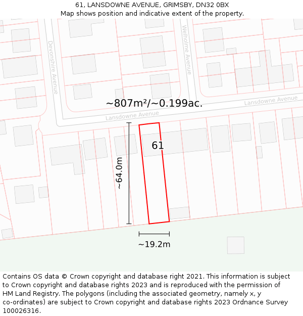 61, LANSDOWNE AVENUE, GRIMSBY, DN32 0BX: Plot and title map