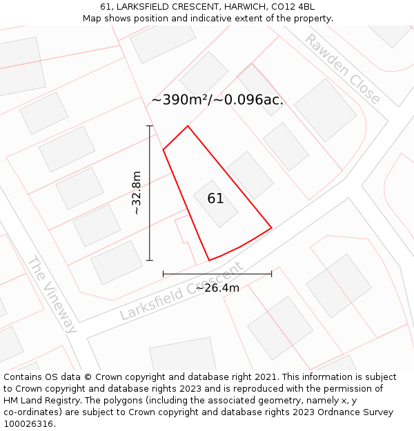 61, LARKSFIELD CRESCENT, HARWICH, CO12 4BL: Plot and title map