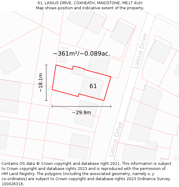 61, LASIUS DRIVE, COXHEATH, MAIDSTONE, ME17 4UH: Plot and title map