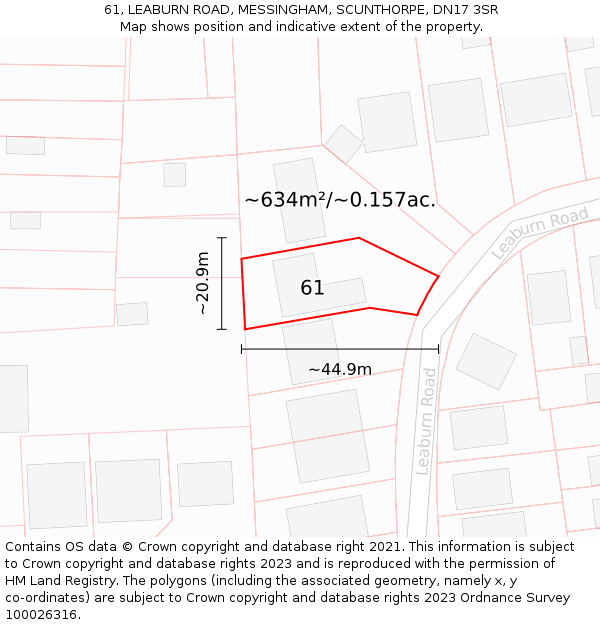 61, LEABURN ROAD, MESSINGHAM, SCUNTHORPE, DN17 3SR: Plot and title map