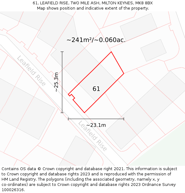 61, LEAFIELD RISE, TWO MILE ASH, MILTON KEYNES, MK8 8BX: Plot and title map