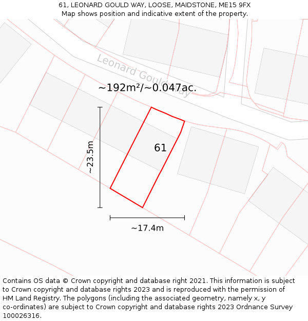 61, LEONARD GOULD WAY, LOOSE, MAIDSTONE, ME15 9FX: Plot and title map