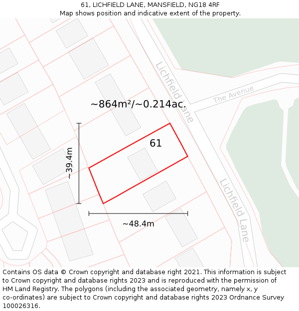 61, LICHFIELD LANE, MANSFIELD, NG18 4RF: Plot and title map