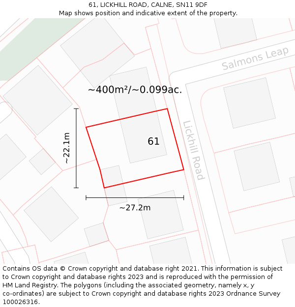 61, LICKHILL ROAD, CALNE, SN11 9DF: Plot and title map