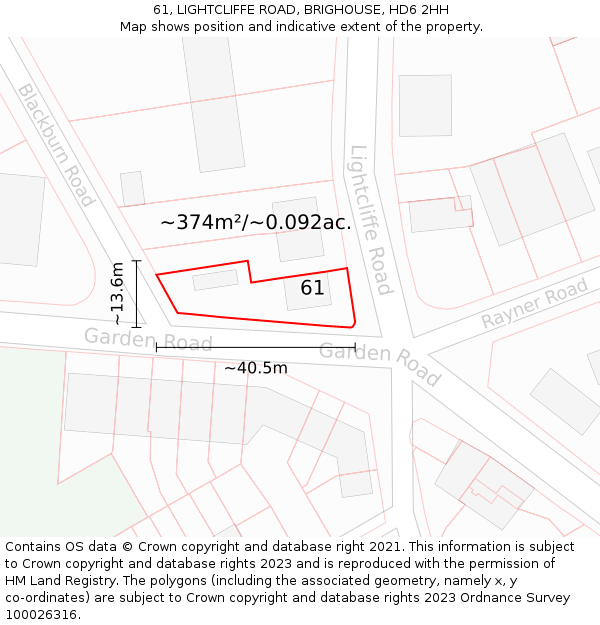 61, LIGHTCLIFFE ROAD, BRIGHOUSE, HD6 2HH: Plot and title map