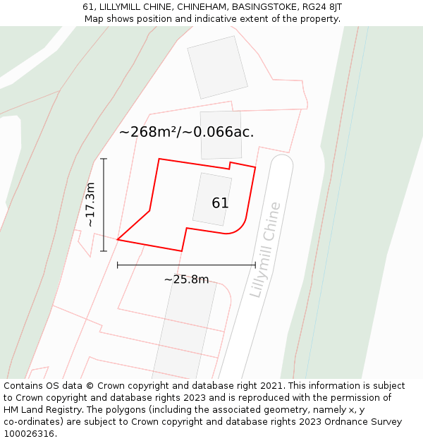 61, LILLYMILL CHINE, CHINEHAM, BASINGSTOKE, RG24 8JT: Plot and title map