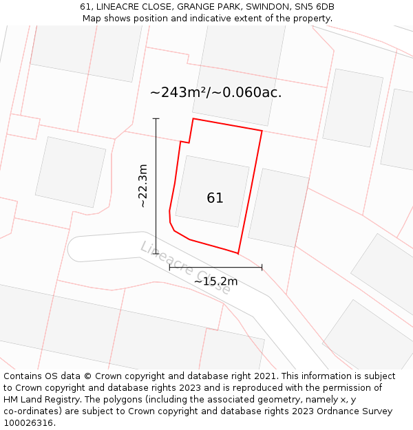 61, LINEACRE CLOSE, GRANGE PARK, SWINDON, SN5 6DB: Plot and title map