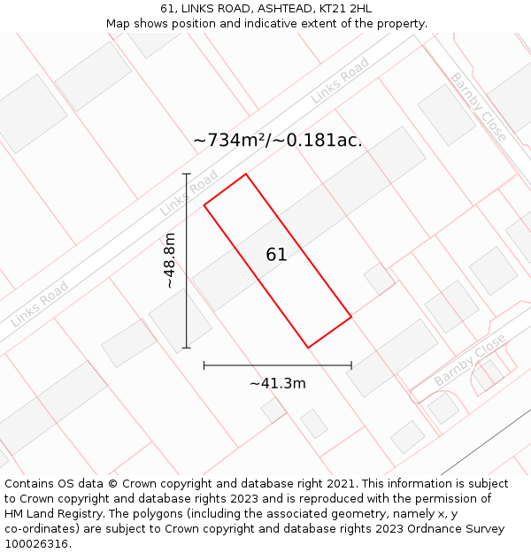 61, LINKS ROAD, ASHTEAD, KT21 2HL: Plot and title map