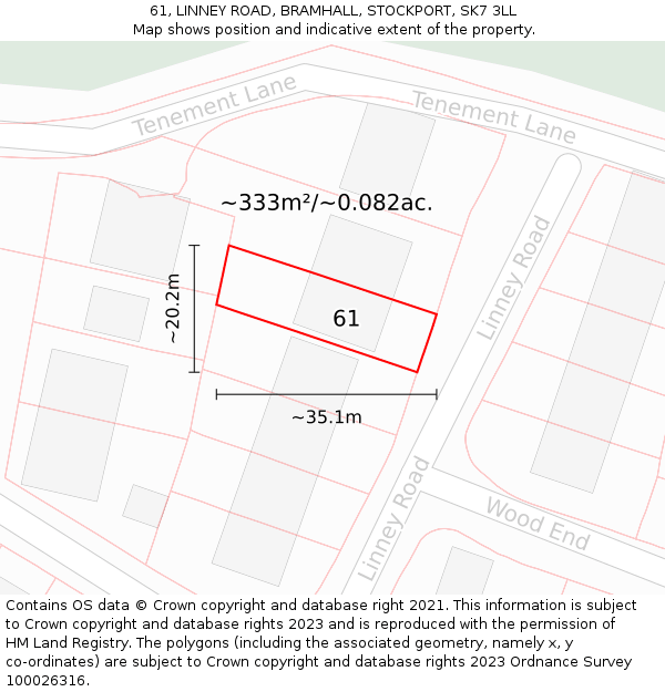 61, LINNEY ROAD, BRAMHALL, STOCKPORT, SK7 3LL: Plot and title map