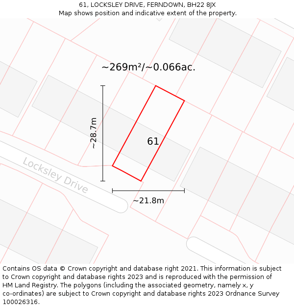 61, LOCKSLEY DRIVE, FERNDOWN, BH22 8JX: Plot and title map