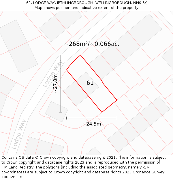 61, LODGE WAY, IRTHLINGBOROUGH, WELLINGBOROUGH, NN9 5YJ: Plot and title map