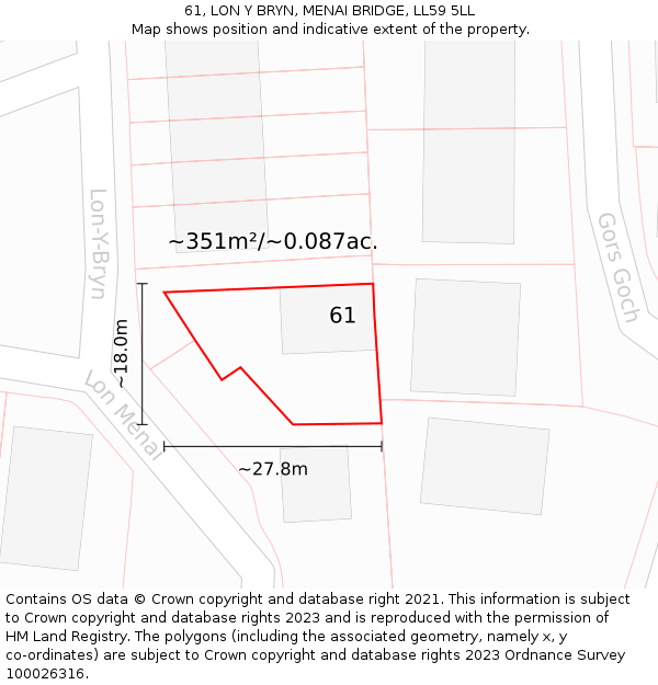 61, LON Y BRYN, MENAI BRIDGE, LL59 5LL: Plot and title map