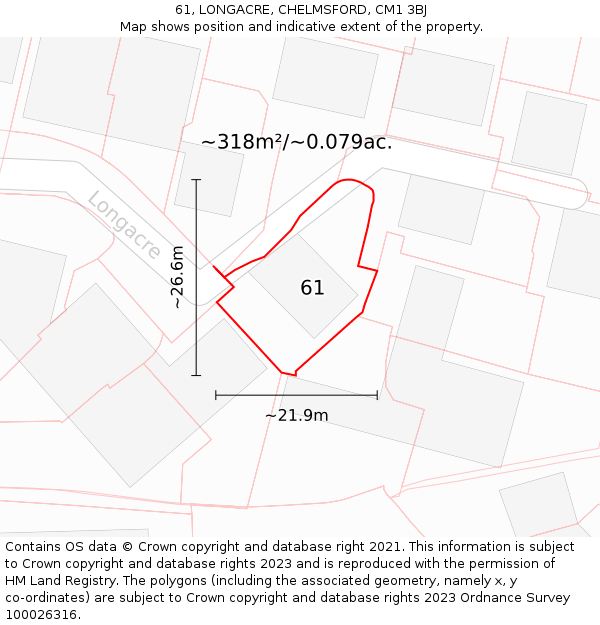 61, LONGACRE, CHELMSFORD, CM1 3BJ: Plot and title map