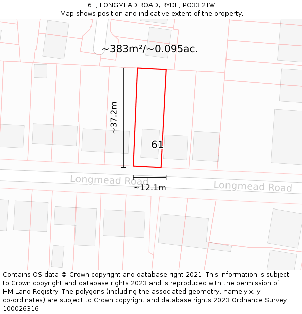 61, LONGMEAD ROAD, RYDE, PO33 2TW: Plot and title map