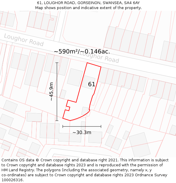 61, LOUGHOR ROAD, GORSEINON, SWANSEA, SA4 6AY: Plot and title map