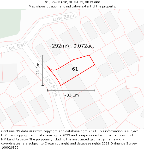 61, LOW BANK, BURNLEY, BB12 6PP: Plot and title map